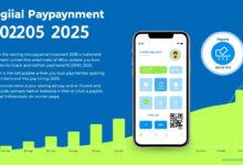 Visualisasi tren pembayaran digital di Indonesia 2025 menampilkan smartphone dengan aplikasi e-wallet dan grafik pertumbuhan